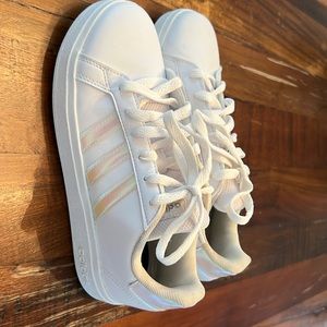 Adidas white leather sneakers, girls size 3.5